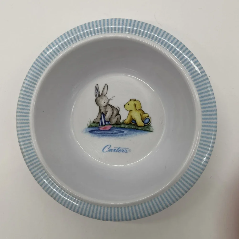 Vintage Carter's Plastic Cereal Bowl  With Rabbit, Dog And Sailboat Playing